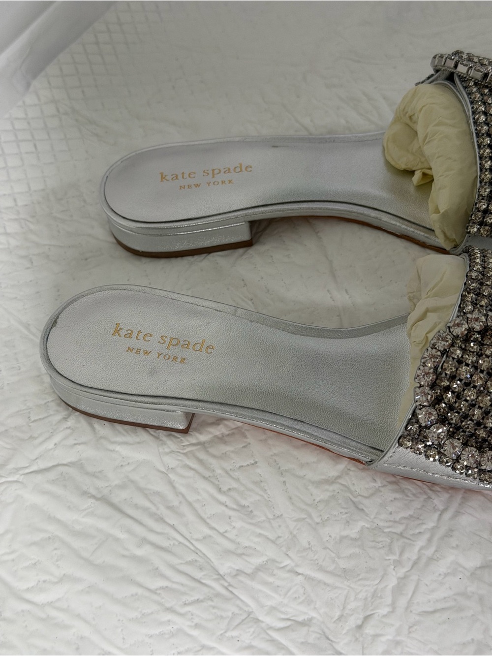 kate spade Silver Crystal Buckle Slide Sandals - Picture 2 of 5
